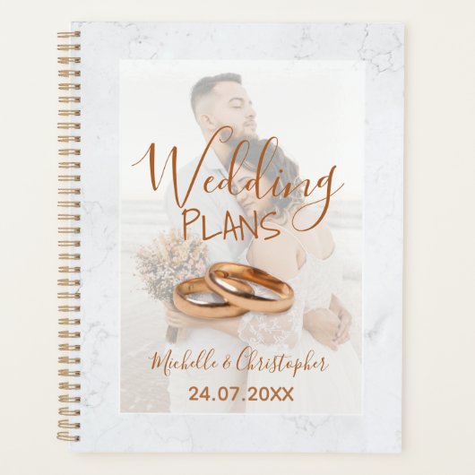 Moderne Foto White & Gold Hochzeitspläne Planer (Vorderseite)