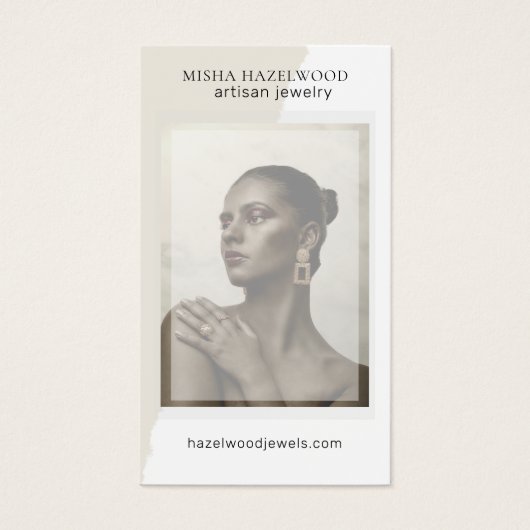 Moderne Foto White Handmade Juwelierpflegekarte (Vorderseite)