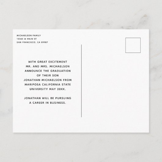 Moderne FotoCollage 3 Bilder Abschluss Ankündigungspostkarte (Rückseite)