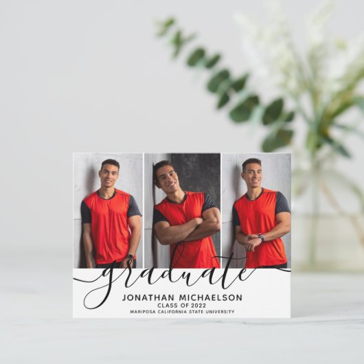 Moderne FotoCollage 3 Bilder Abschluss Ankündigungspostkarte (Stehend Vorderseite)