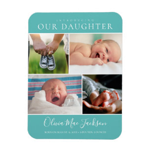 Moderne Fotocollage-Baby-Ankündigung in Türkis Magnet