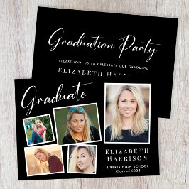 Moderne Fotocollage Black Graduation Party Einladung
