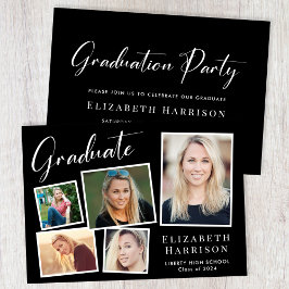 Moderne Fotocollage Black Graduation Party Einladung