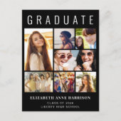 Moderne Fotocollage Black Graduation Party Einladungspostkarte (Vorderseite)