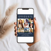 Moderne Fotocollage Blue Graduation Party Einladung