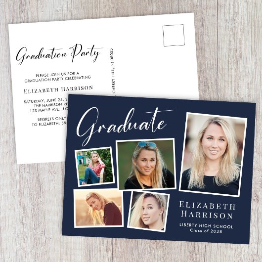 Moderne Fotocollage Blue Graduation Party Einladungspostkarte