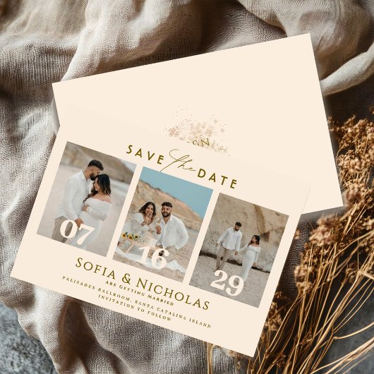 Moderne Fotocollage Boho-Hochzeit Save The Date