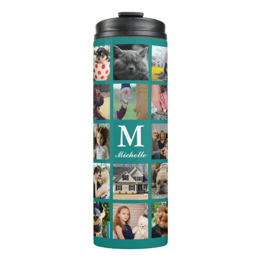 Moderne FotoCollage der 24-Familie mit Initial & N Thermosbecher (Vorderseite)