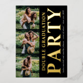 Moderne Fotocollage Double Graduation Party Gold Folieneinladung (Vorderseite)