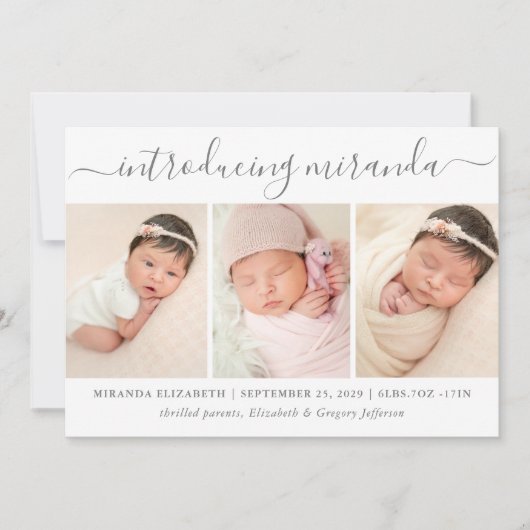 Moderne Fotocollage Einführung der Baby Birth Ankündigung (Vorderseite)