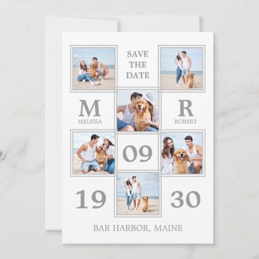 Moderne FotoCollage Einzigartige Hochzeit retten d Save The Date (Vorderseite)