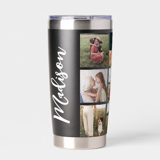 Moderne FotoCollage Eleganter Name für das Monogra Thermobecher (Vorderseite)