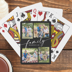 Moderne Fotocollage Familien Schriftzug Andenken Spielkarten
