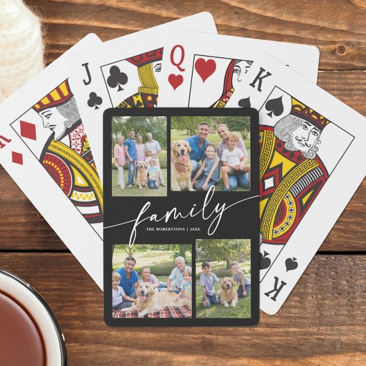 Moderne Fotocollage Familien Schriftzug Andenken Spielkarten