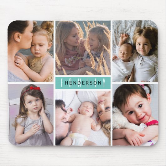 Moderne Fotocollage Familienname Mousepad (Vorne)