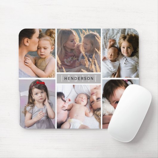 Moderne Fotocollage Familienname Mousepad (Mit Mouse)