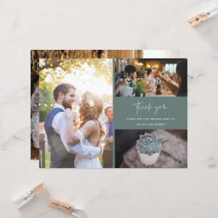 Moderne Fotocollage Fichtengrün Hochzeit Danke