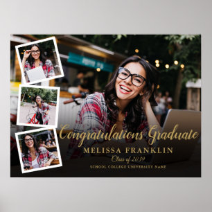 Moderne Fotocollage Gold Abschluss Party Schild