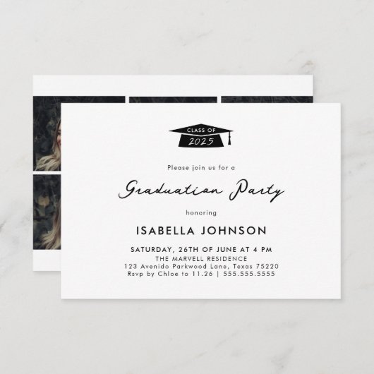 Moderne Fotocollage Graduation Party Einladung (Vorne/Hinten)