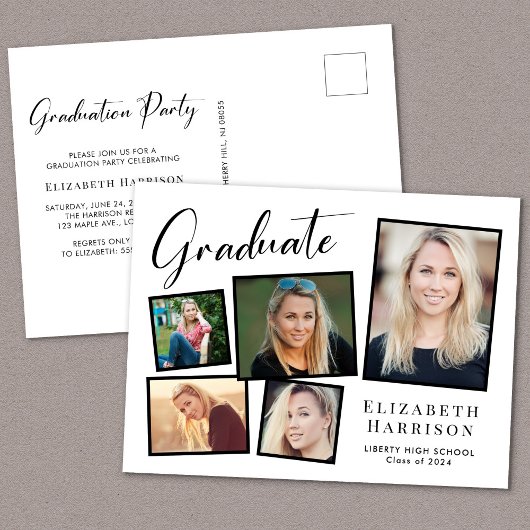 Moderne Fotocollage Graduation Party Einladungspostkarte