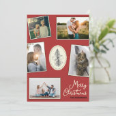 Moderne FotoCollage Handgezeichneter Baum Rot Feiertagskarte (Stehend Vorderseite)