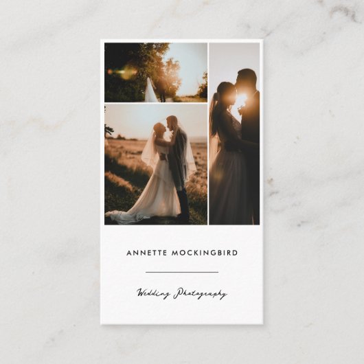 Moderne Fotocollage-Hochzeitsfotografie-Script Visitenkarte (Vorderseite)