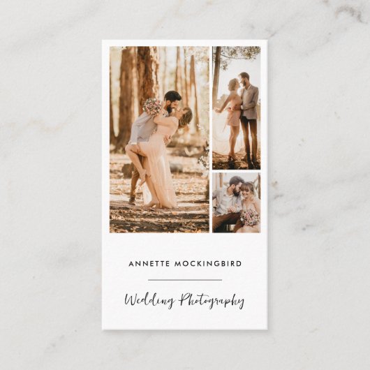 Moderne Fotocollage-Hochzeitsfotografie-Script Visitenkarte (Vorderseite)