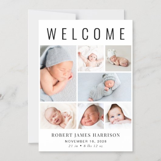 Moderne Fotocollage Magnetic Birth Ankündigung (Vorderseite)