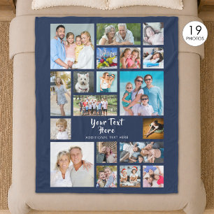 Moderne Fotocollage mit 19 Fotos in Navyblau perso Fleecedecke