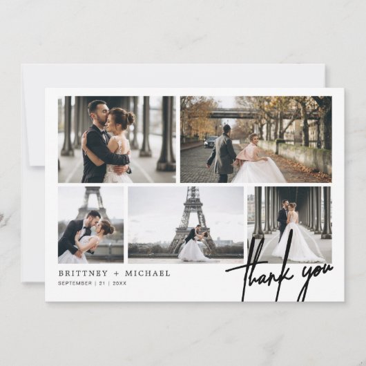 Moderne FotoCollage mit Handschrift Dankeskarte (Vorderseite)