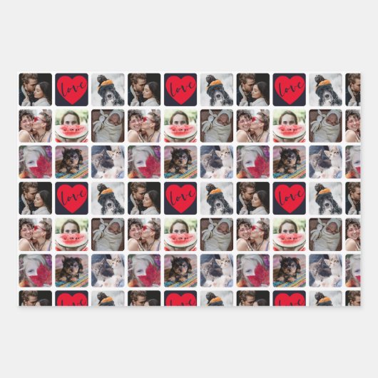 Moderne FotoCollage mit Herzmuster Geschenkpapier Set (Vorderseite 3)