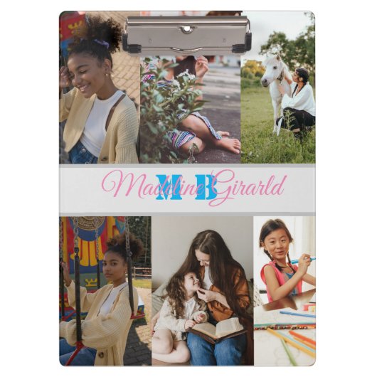 Moderne FotoCollage mit Monogramm Klemmbrett (Vorderseite)