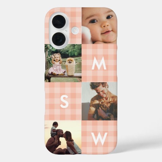 Moderne Fotocollage-Monogramm Rosa Gingham Case-Mate iPhone Hülle (Rückseite)