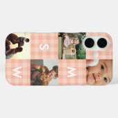 Moderne Fotocollage-Monogramm Rosa Gingham Case-Mate iPhone Hülle (Rückseite (Horizontal))