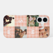 Moderne Fotocollage-Monogramm Rosa Gingham iPhone 16 Hülle (Rückseite (Horizontal))