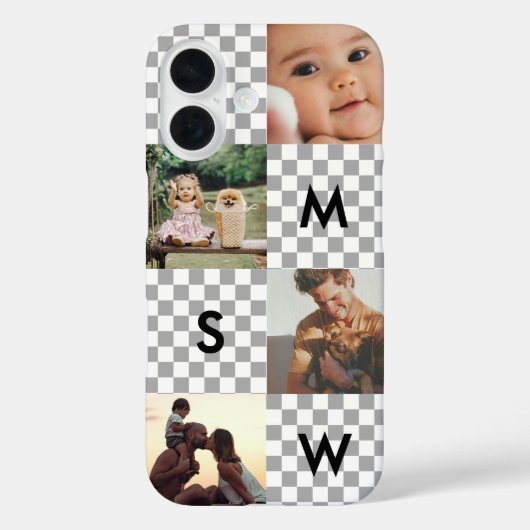 Moderne Fotocollage-Monogramm-Schachbrett Case-Mate iPhone Hülle (Rückseite)