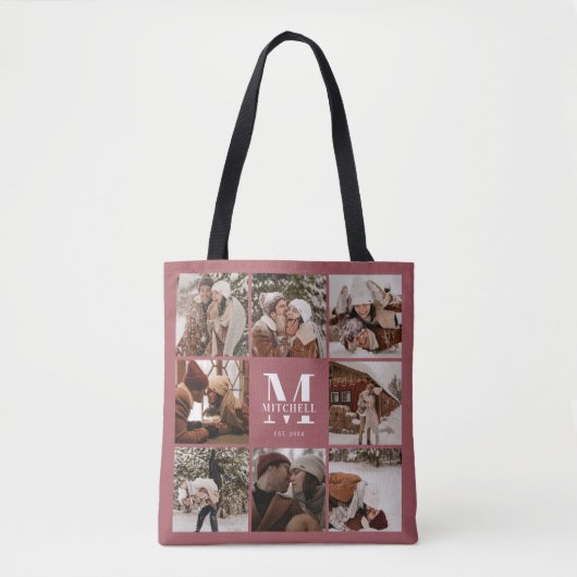 Moderne FotoCollage Personalisiert Mit Monogramm Tasche (Vorderseite)