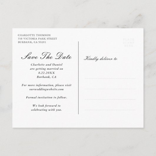 Moderne Fotocollage retten das Datum Ankündigungspostkarte (Rückseite)