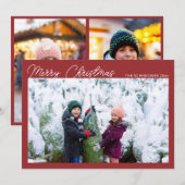 Moderne Fotocollage Rot Skript Frohe Weihnachten (Vorne/Hinten)