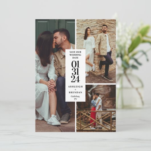 Moderne Fotocollage Save the Date Einladung (Stehend Vorderseite)