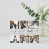 Moderne FotoCollage Save the Date grau Ankündigungspostkarte (Stehend Vorderseite)