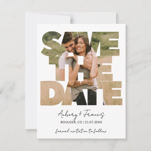 Moderne Fotocollage Save the Date Hochzeitaufentha (Vorderseite)