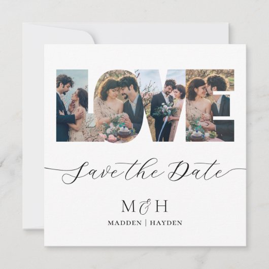 Moderne Fotocollage Save the Date Liebe Letters (Vorderseite)