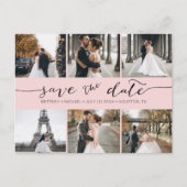 Moderne FotoCollage Save the Date rot pink Ankündigungspostkarte (Vorderseite)