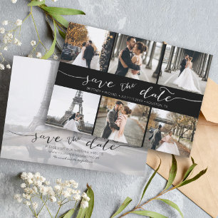 Moderne FotoCollage Save the Date Schwarz