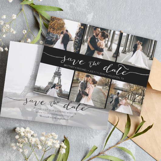 Moderne FotoCollage Save the Date Schwarz