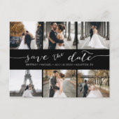 Moderne FotoCollage Save the Date Schwarz Ankündigungspostkarte (Vorderseite)