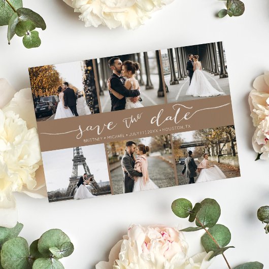 Moderne FotoCollage Save the Date Tan