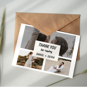 Moderne Fotodankeskarten für Hochzeiten in typogra Begleitkarte
