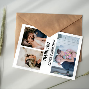 Moderne Fotodankeskarten für Hochzeiten mit typogr Mitteilungskarte